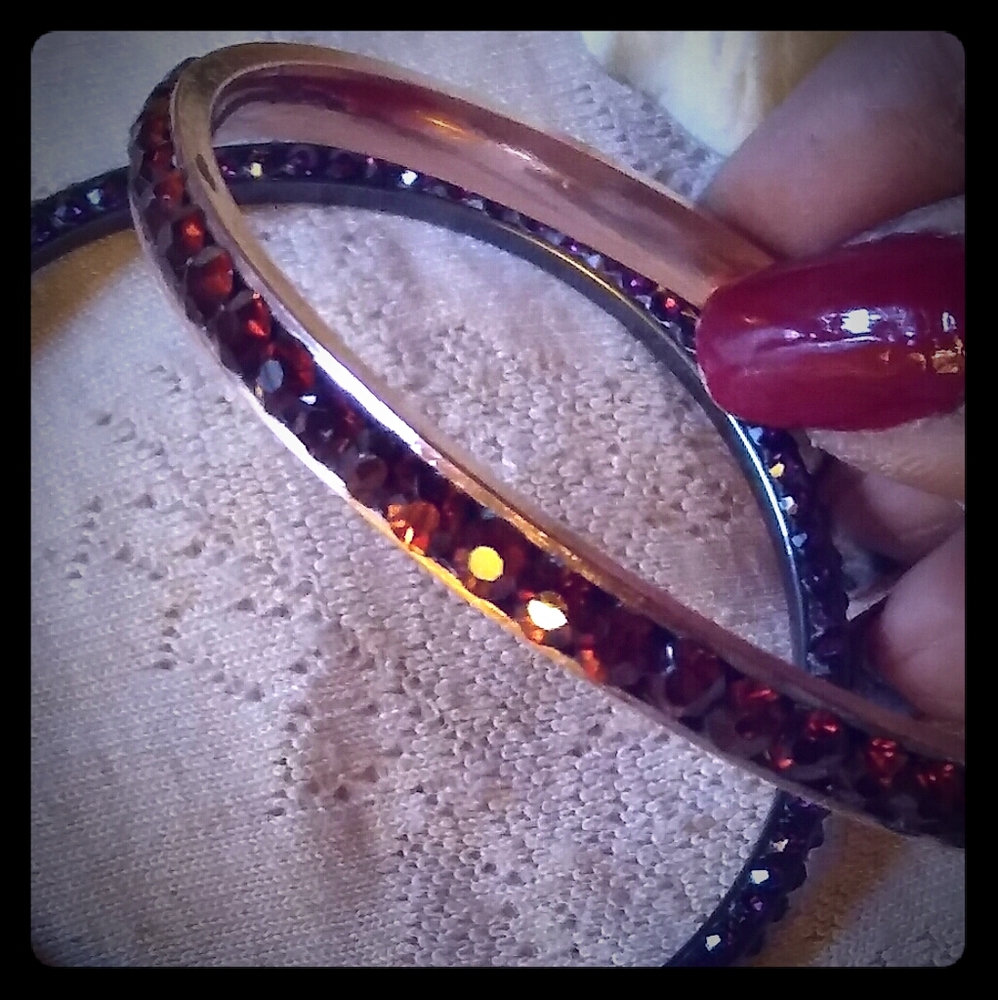 Vintage Deep "Ruby" Crystals Bangle Bracelets - image 5